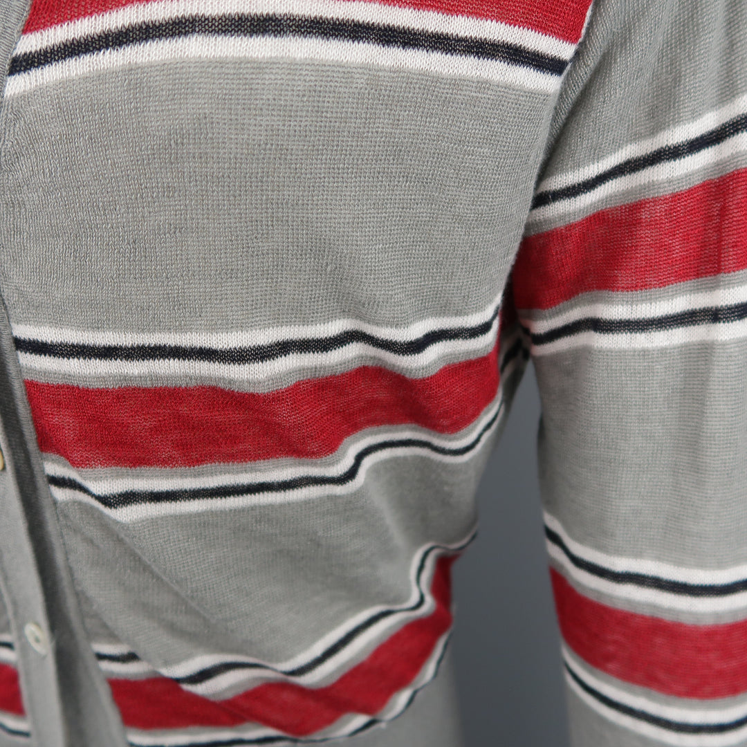 BLACK FLEECE Size S Gray & Stripe Cotton  White Mesh Reversible Cardigan