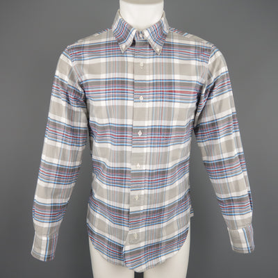 BLACK FLEECE Size XS Gray & Blue Plaid Cotton Long Sleeve Shirt