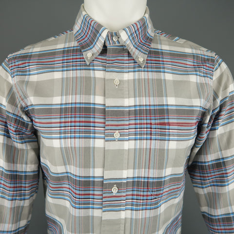 BLACK FLEECE Size XS Gray & Blue Plaid Cotton Long Sleeve Shirt