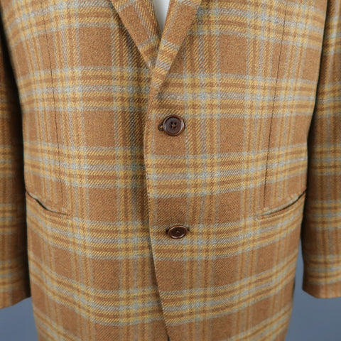 BORRELLI 44 Brown & Gold Plaid Cashmere Sport Coat