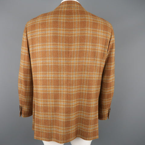 BORRELLI 44 Brown & Gold Plaid Cashmere Sport Coat