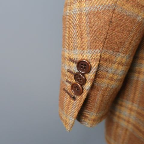 BORRELLI 44 Brown & Gold Plaid Cashmere Sport Coat