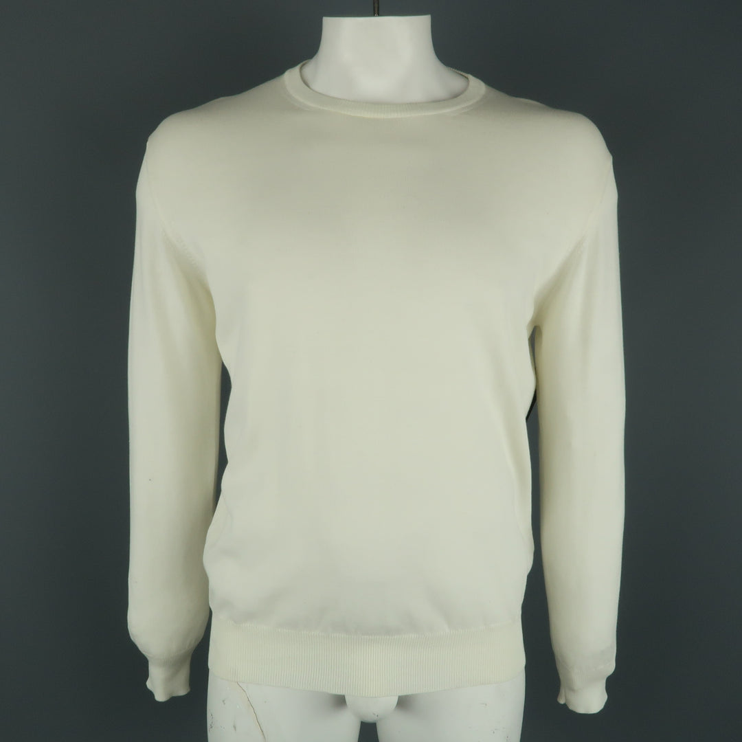 BORRELLI Size 42 Beige Solid Cotton Crew-Neck Pullover