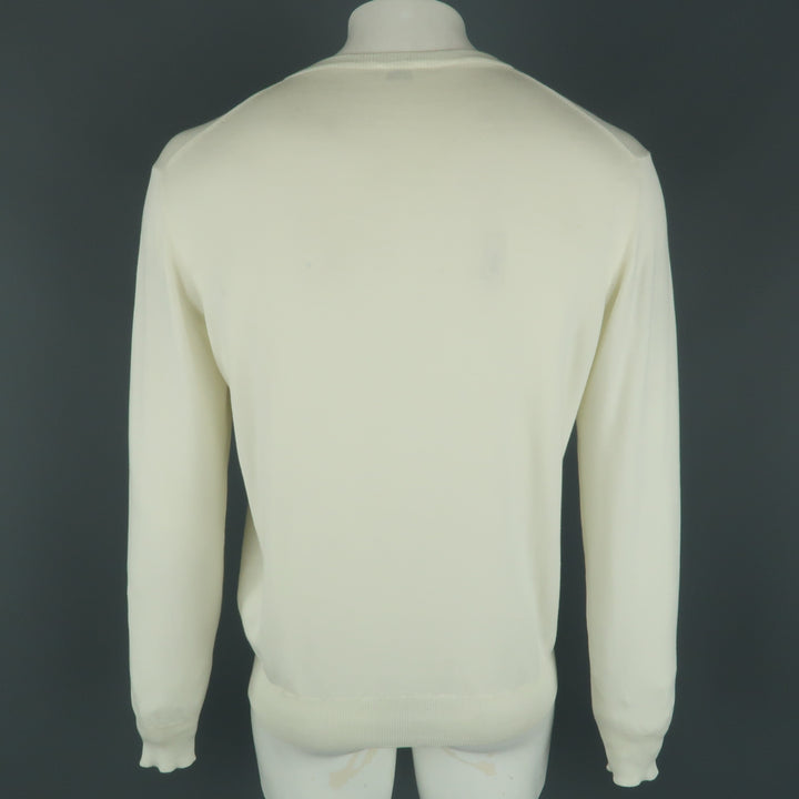 BORRELLI Size 42 Beige Solid Cotton Crew-Neck Pullover