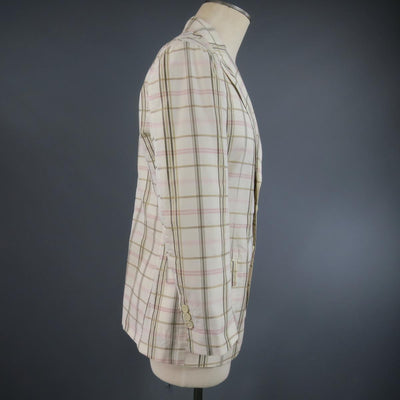 BOTTEGA VENETA 38 Short Cream Cotton / Silk Brown & Pink Plaid Sport Coat