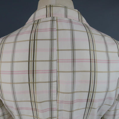 BOTTEGA VENETA 38 Short Cream Cotton / Silk Brown & Pink Plaid Sport Coat