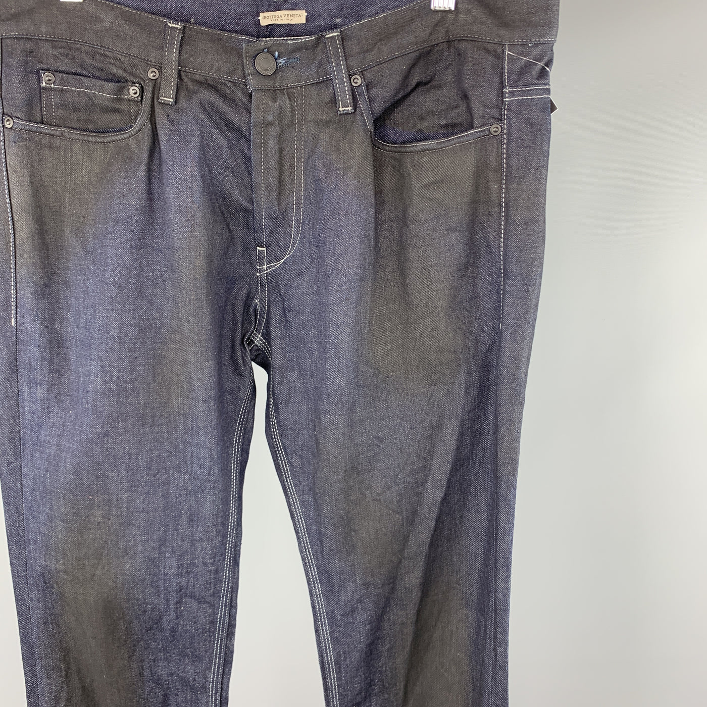 BOTTEGA VENETA Size 34 x 33 Indigo Contrast Stitch Denim Zip Fly Jeans