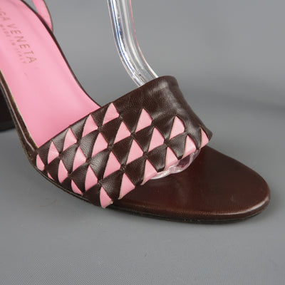 BOTTEGA VENETA Size 7 Brown & Pink Leather Ankle Tie Sandals