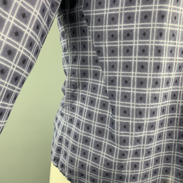 BOTTEGA VENETA Size M Navy Squares Print Cotton Button Up Long Sleeve Shirt