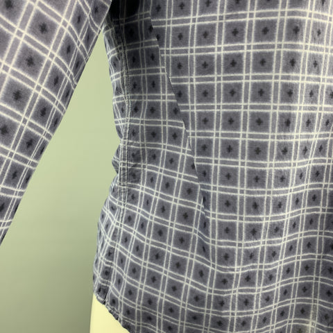 BOTTEGA VENETA Size M Navy Squares Print Cotton Button Up Long Sleeve Shirt