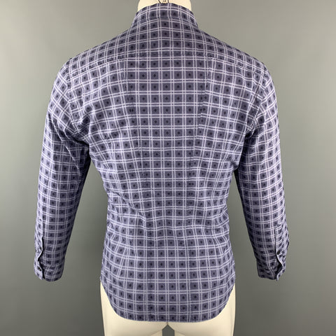 BOTTEGA VENETA Size M Navy Squares Print Cotton Button Up Long Sleeve Shirt