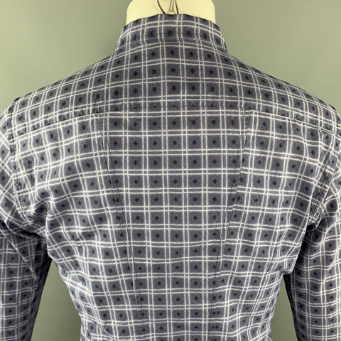 BOTTEGA VENETA Size M Navy Squares Print Cotton Button Up Long Sleeve Shirt