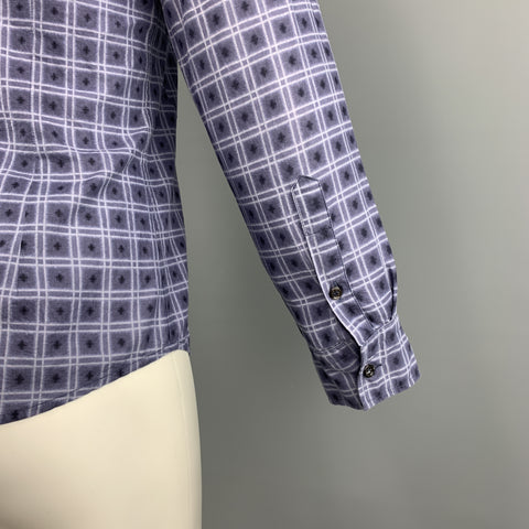 BOTTEGA VENETA Size M Navy Squares Print Cotton Button Up Long Sleeve Shirt