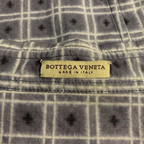 BOTTEGA VENETA Size M Navy Squares Print Cotton Button Up Long Sleeve Shirt