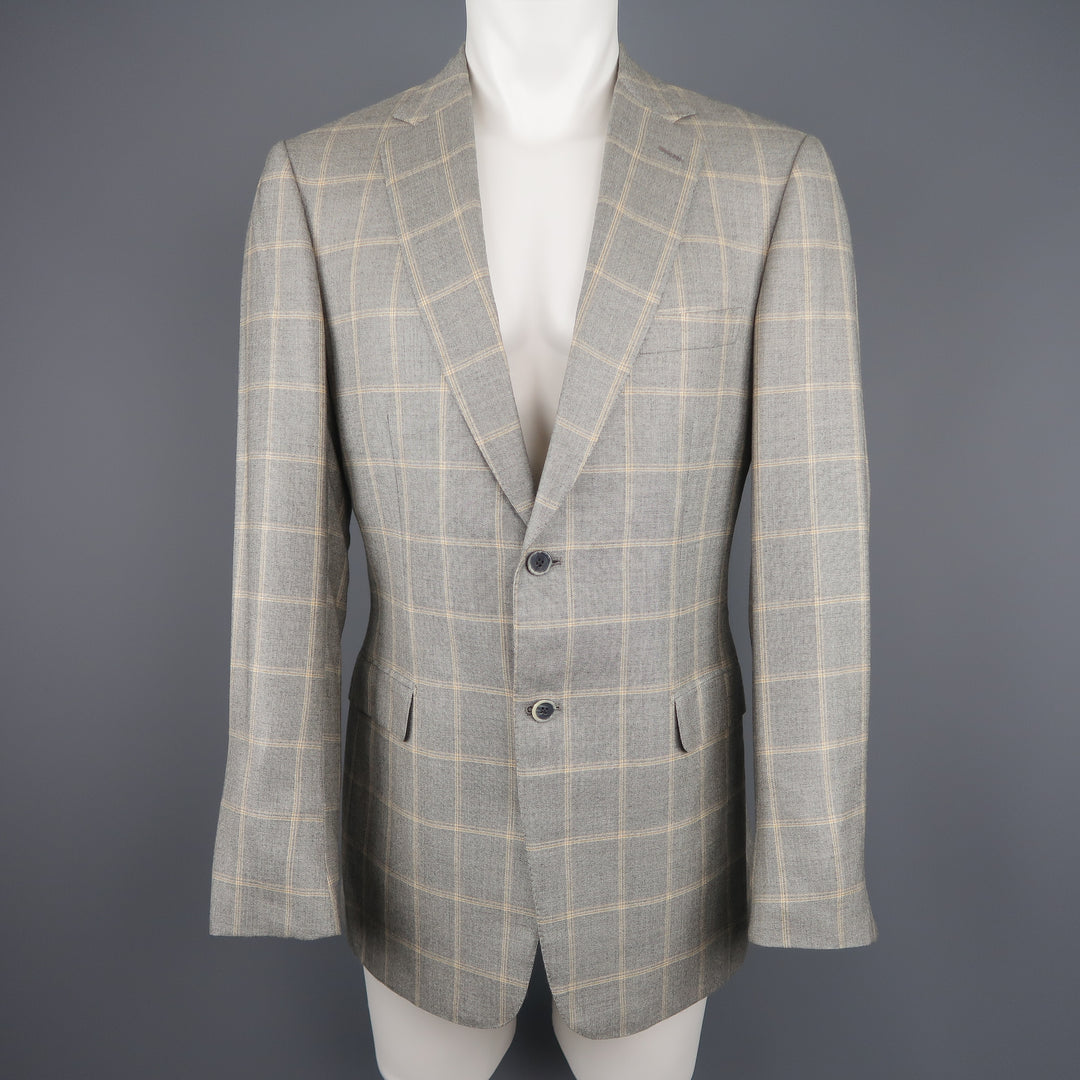 BRIONI US 40 / IT 50 Blazer gris de lana y seda con panel de ventana / abrigo deportivo