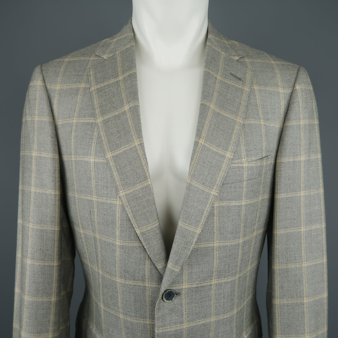 BRIONI US 40 / IT 50 Gray Window Pane Wool & Silk Blazer / Sport Coat