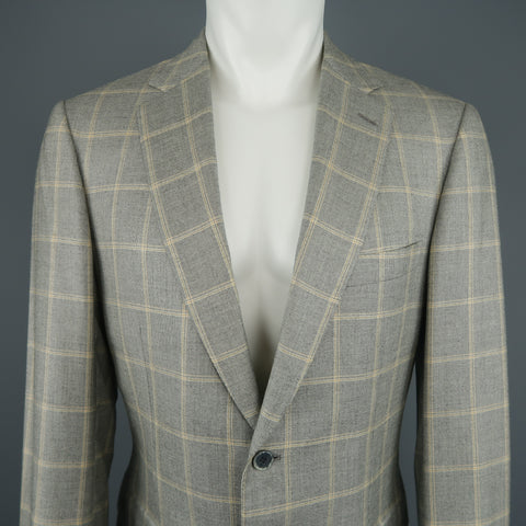 BRIONI US 40 / IT 50 Gray Window Pane Wool & Silk Blazer / Sport Coat
