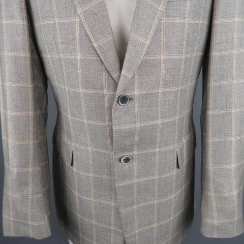 BRIONI US 40 / IT 50 Gray Window Pane Wool & Silk Blazer / Sport Coat