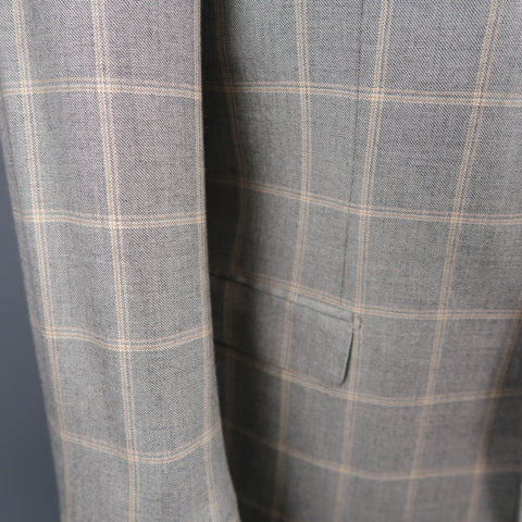 BRIONI US 40 / IT 50 Gray Window Pane Wool & Silk Blazer / Sport Coat