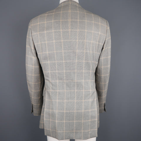 BRIONI US 40 / IT 50 Gray Window Pane Wool & Silk Blazer / Sport Coat