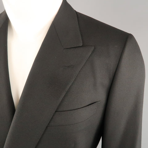 BRIONI 40 Regular Black Wool Peak Lapel Double Breasted Gold Button Sport Coat