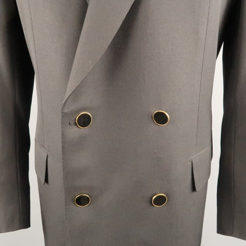 BRIONI 40 Regular Black Wool Peak Lapel Double Breasted Gold Button Sport Coat