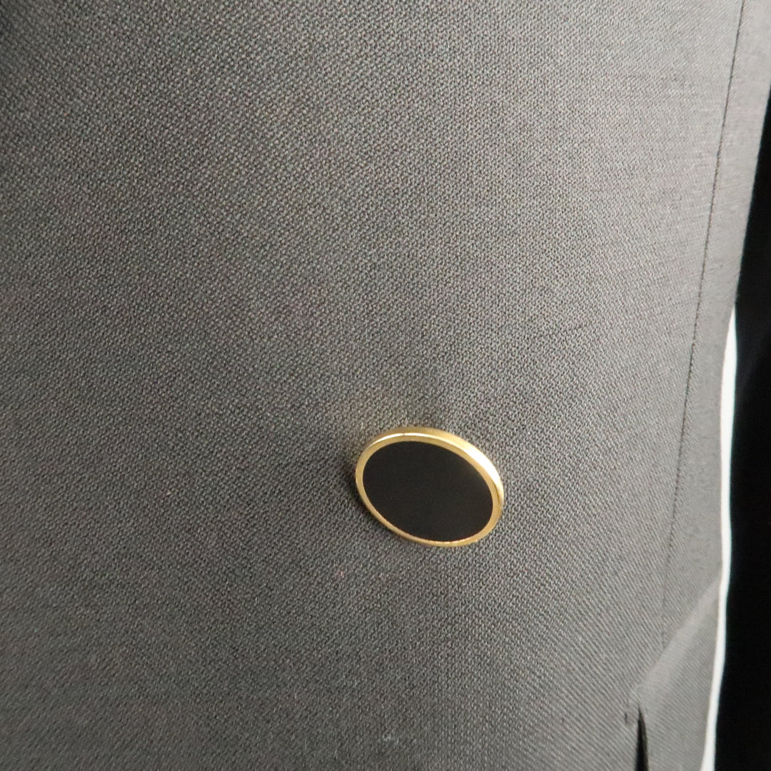 BRIONI 40 Regular Black Wool Peak Lapel Double Breasted Gold Button Sport Coat