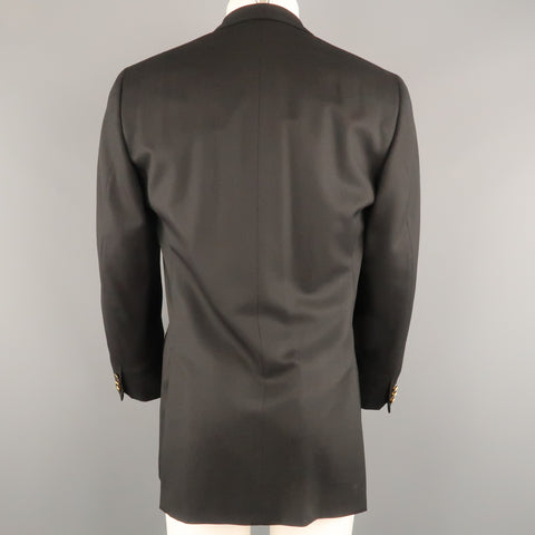 BRIONI 40 Regular Black Wool Peak Lapel Double Breasted Gold Button Sport Coat