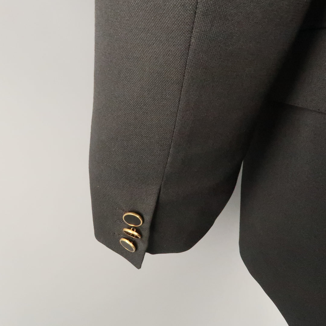 BRIONI 40 Regular Black Wool Peak Lapel Double Breasted Gold Button Sport Coat