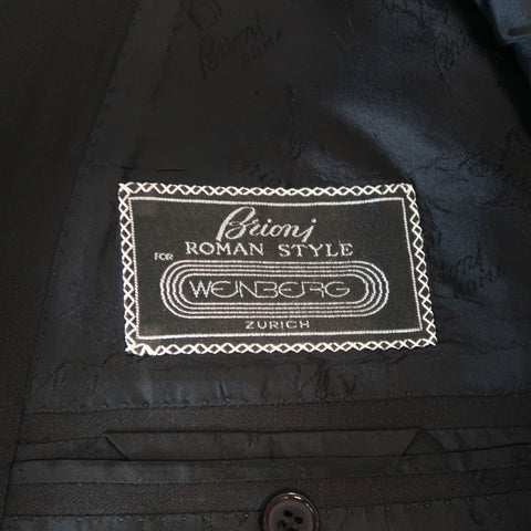 BRIONI 40 Regular Black Wool Peak Lapel Double Breasted Gold Button Sport Coat
