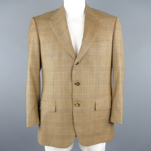 BRIONI 40 Regular Gold & Navy Plaid Wool Sport Coat BRIONI