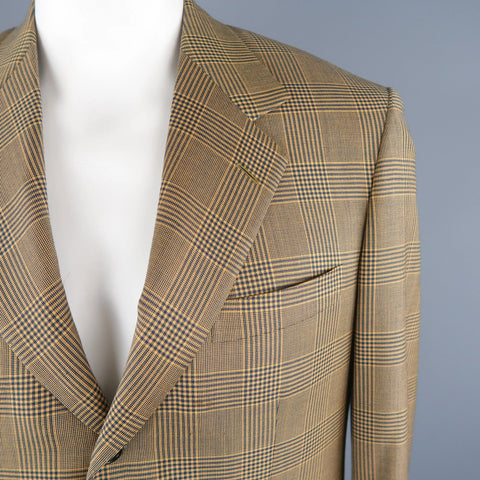 BRIONI 40 Regular Gold & Navy Plaid Wool Sport Coat BRIONI