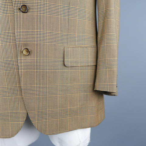 BRIONI 40 Regular Gold & Navy Plaid Wool Sport Coat BRIONI