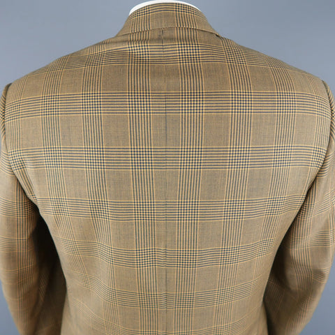 BRIONI 40 Regular Gold & Navy Plaid Wool Sport Coat BRIONI