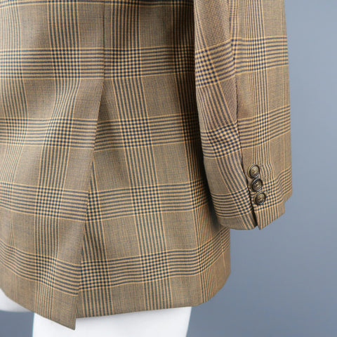 BRIONI 40 Regular Gold & Navy Plaid Wool Sport Coat BRIONI