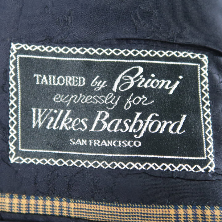 BRIONI 40 Regular Gold & Navy Plaid Wool Sport Coat