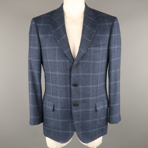BRIONI 42 Regular Navy Window Pane Cashmere Notch Lapel  Sport Coat