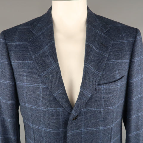 BRIONI 42 Regular Navy Window Pane Cashmere Notch Lapel  Sport Coat