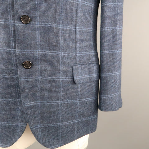 BRIONI 42 Regular Navy Window Pane Cashmere Notch Lapel  Sport Coat