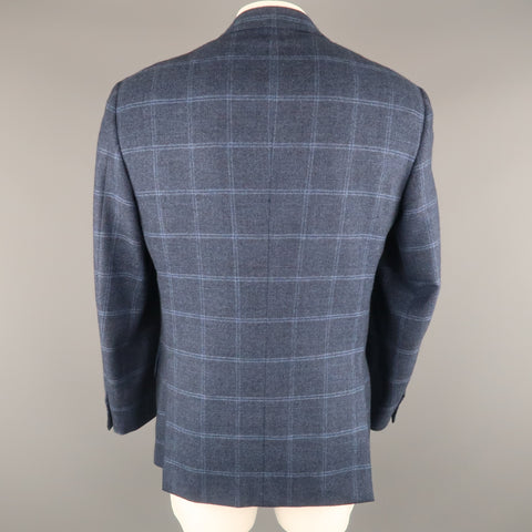BRIONI 42 Regular Navy Window Pane Cashmere Notch Lapel  Sport Coat