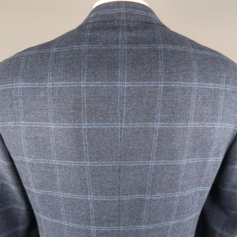 BRIONI 42 Regular Navy Window Pane Cashmere Notch Lapel  Sport Coat