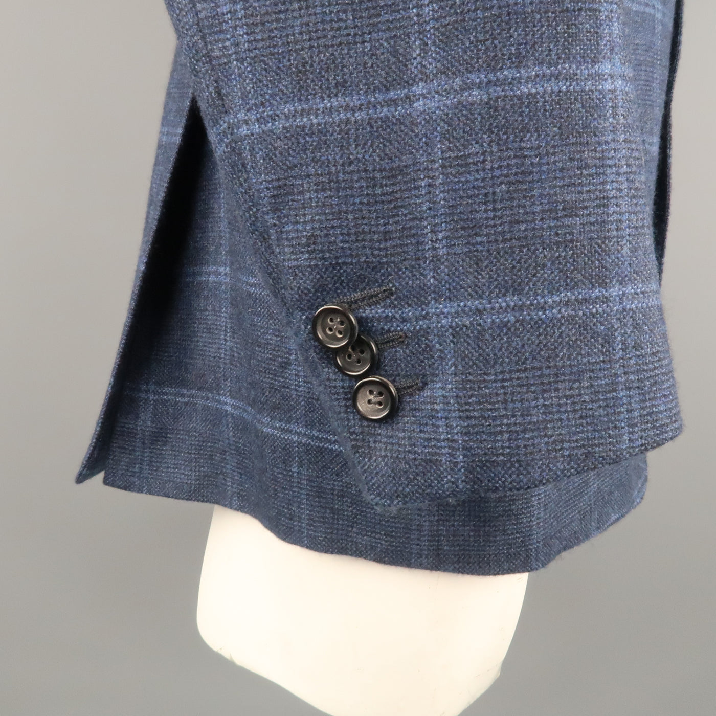 BRIONI 42 Regular Navy Window Pane Cashmere Notch Lapel  Sport Coat