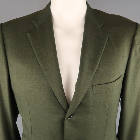 BRIONI 42 Short Olive Cashmere / Silk Notch Lapel  Sport Coat