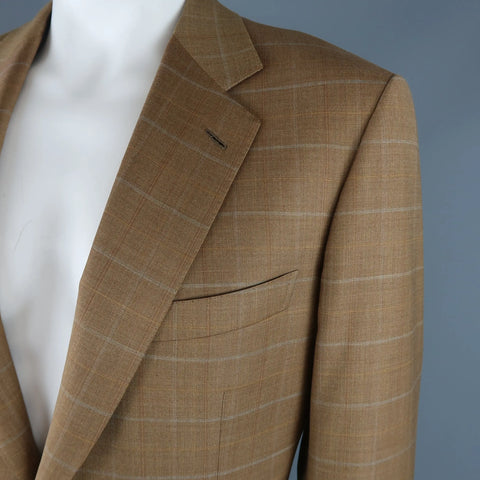 BRIONI 44 Golden Tan Window Pane Wool Two Button Sport Coat BRIONI