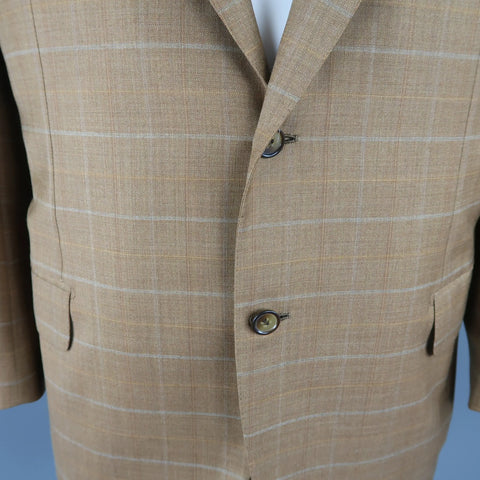 BRIONI 44 Golden Tan Window Pane Wool Two Button Sport Coat BRIONI