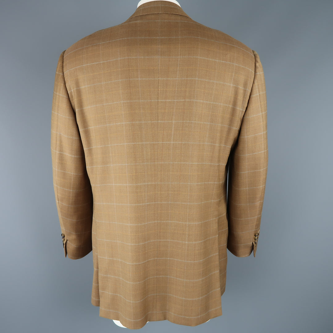 BRIONI 44 Golden Tan Window Pane Wool Two Button Sport Coat