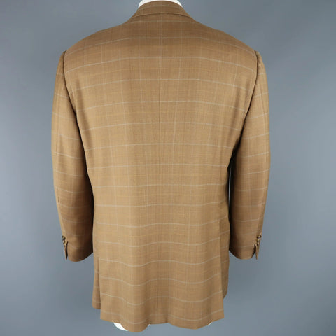 BRIONI 44 Golden Tan Window Pane Wool Two Button Sport Coat BRIONI