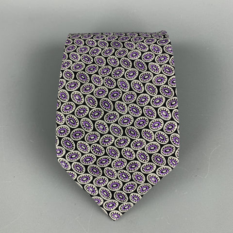 BRIONI Black & Purple Silk Dots Handmade Tie