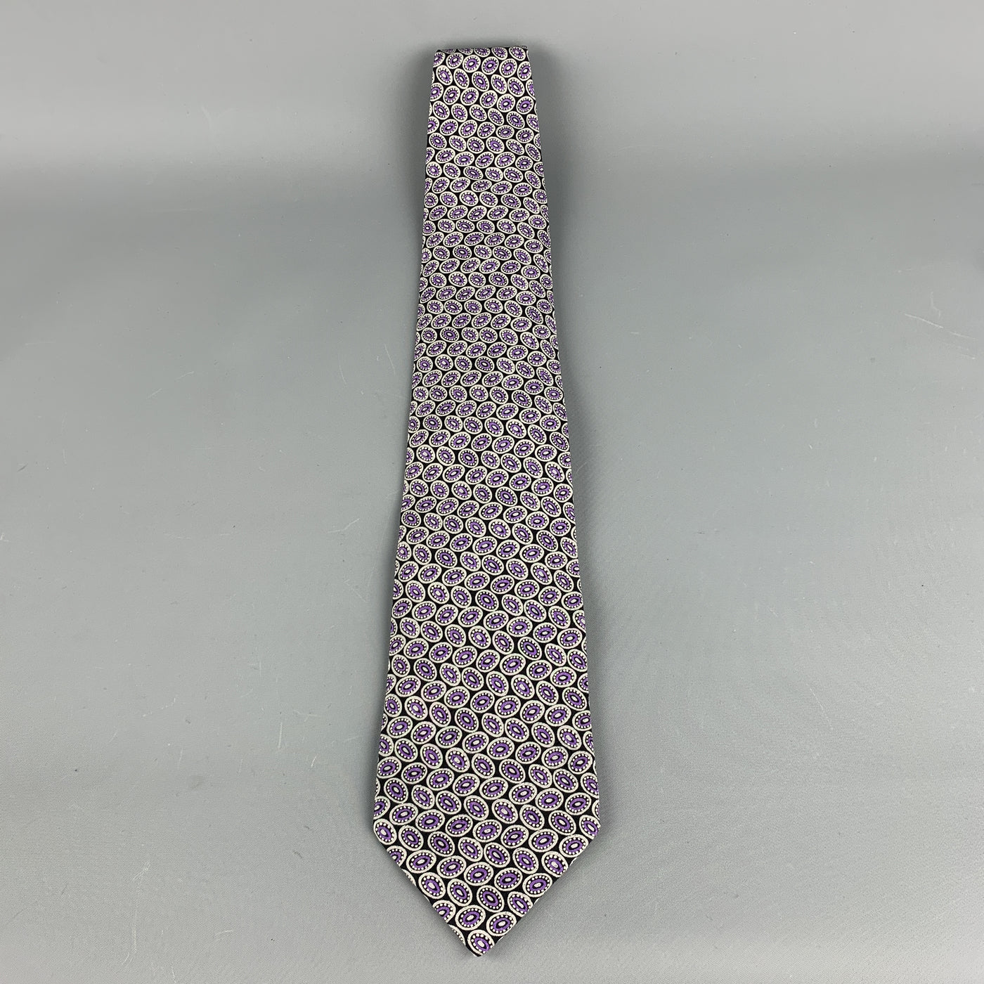 BRIONI Black & Purple Silk Dots Handmade Tie