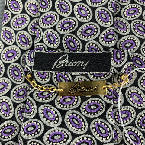 BRIONI Black & Purple Silk Dots Handmade Tie